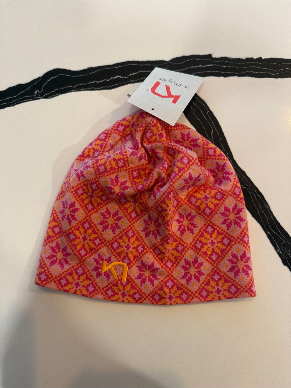Kari Traa Pink & Orange Patterned Knit Beanie